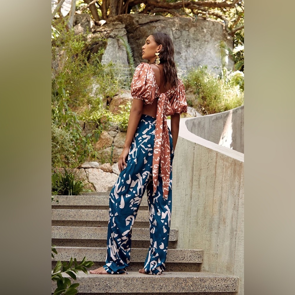 DiarraBlu Leer Batik Wide Leg Palazzo Pants Teal Small NWT - Picture 7 of 7